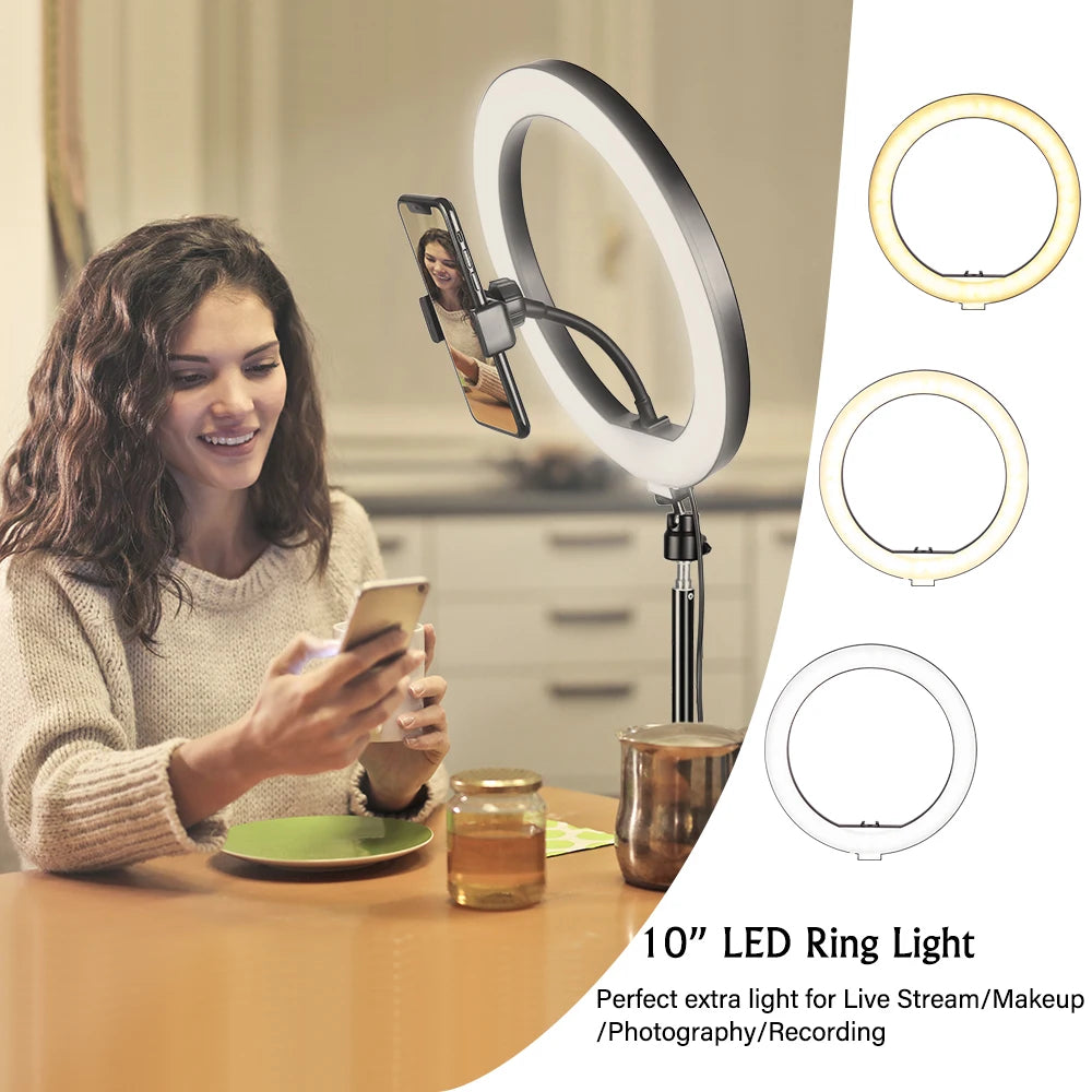 SH 10 inch 26cm Led Ring Light Photography Fill Lighting With Tripod Stand Holder Usb Charge Selfie Led Lamp For Streaming Video