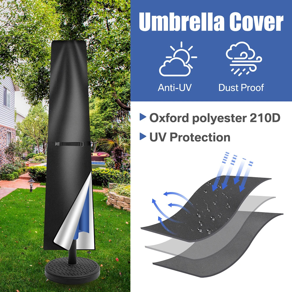 Straight Parasol Cover Waterproof Parasol Protective Cover with Telescopic Pole Zipper UV-Anti Windproof Garden Umbrella Cover