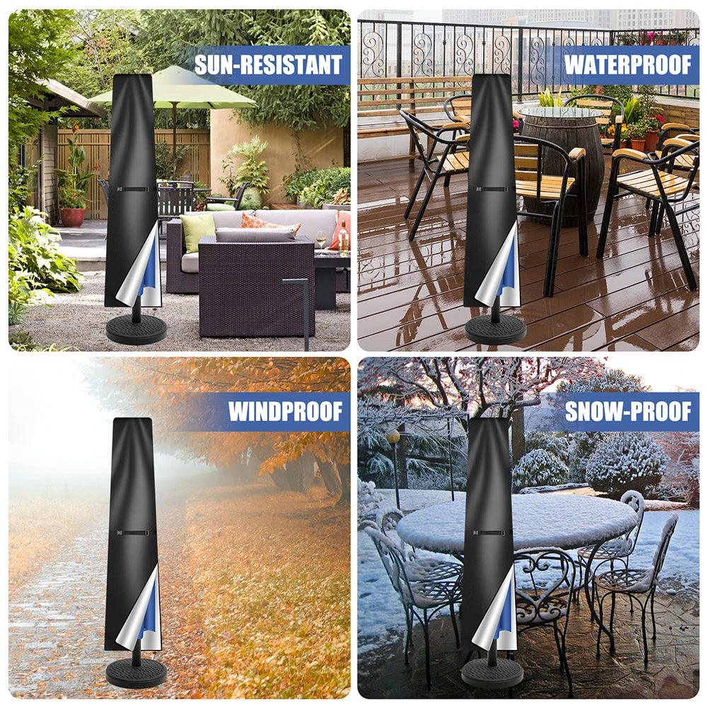 Straight Parasol Cover Waterproof Parasol Protective Cover with Telescopic Pole Zipper UV-Anti Windproof Garden Umbrella Cover