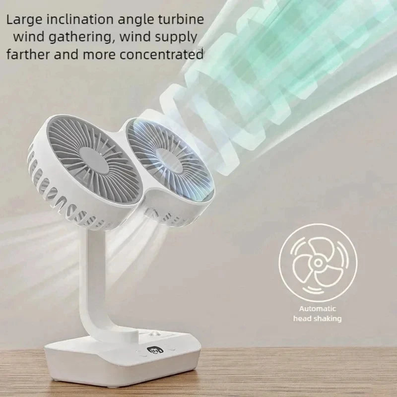 2024 New Desktop Double Head Fan 4-Gears Wind Fast Cooling Digital Display 8000mAh Large Capacity Household Shaking Head Fan