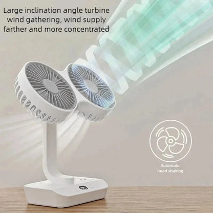 2024 New Desktop Double Head Fan 4-Gears Wind Fast Cooling Digital Display 8000mAh Large Capacity Household Shaking Head Fan