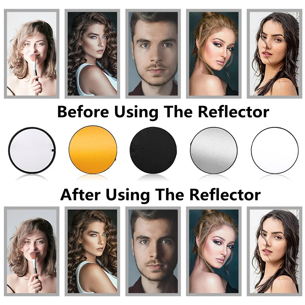 5-in-1 Reflektor – Rund, für Fotografie, Lichtdiffusor, handlich und tragbar, ideal für Foto-Studios.