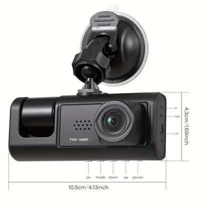 Dashcam mit IR-Nachtsicht: 1080P, 2'' IPS-Bildschirm, Loop-Aufnahme, 3-Kamera-Fahrzeugrekorder