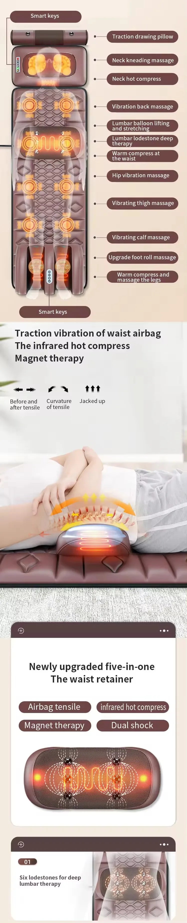 Electric Massage Mattress Vibrating Heating Massager Cushion For Neck Back Foot Full Body Pain Stress Relief Body Relax