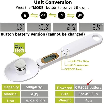 Mini-Löffelwaage: Digitale Küchenwaage mit LCD, 0,1-500g