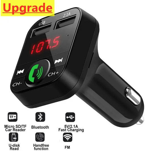 Auto Bluetooth 5.0 FM-Transmitter, kabelloser Adapter mit Mikrofon, Audioempfänger, MP3-Player, 2.1A Dual-USB-Schnellladegerät, Autozubehör