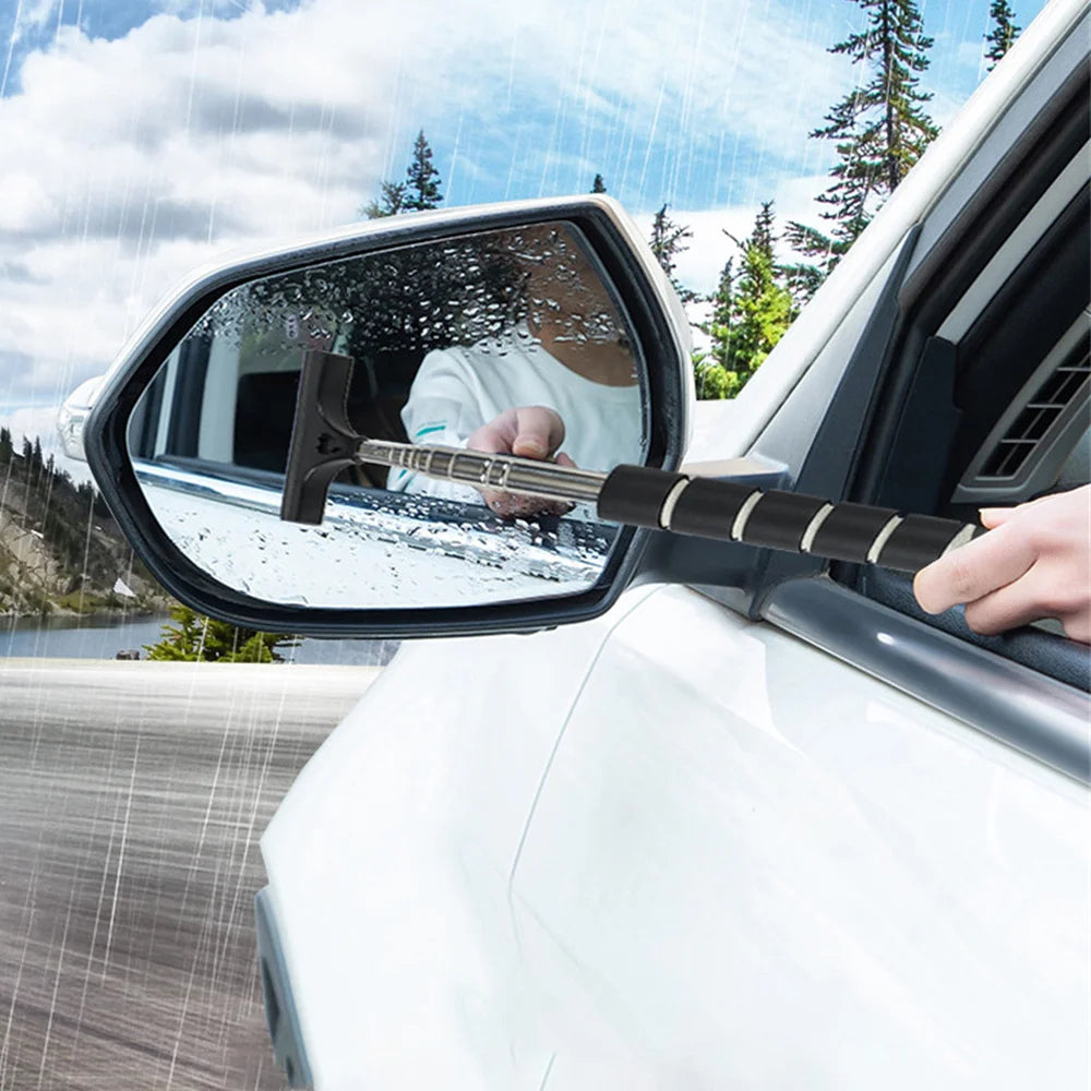 Auto-Rückspiegel-Wischer, Edelstahl, teleskopisch und ausziehbar, mehrschichtiger Bürstenkopf, Fensterreinigungsbürste, handgeführter Wischer