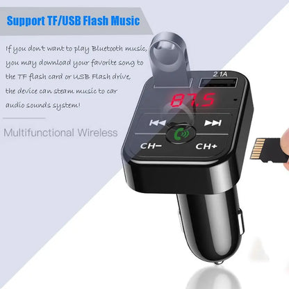 Auto Bluetooth 5.0 FM-Transmitter, kabelloser Adapter mit Mikrofon, Audioempfänger, MP3-Player, 2.1A Dual-USB-Schnellladegerät, Autozubehör