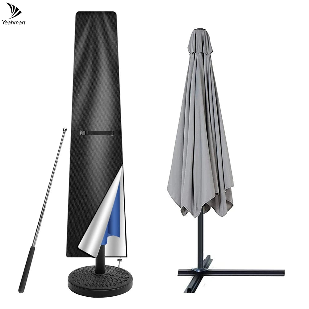 Straight Parasol Cover Waterproof Parasol Protective Cover with Telescopic Pole Zipper UV-Anti Windproof Garden Umbrella Cover