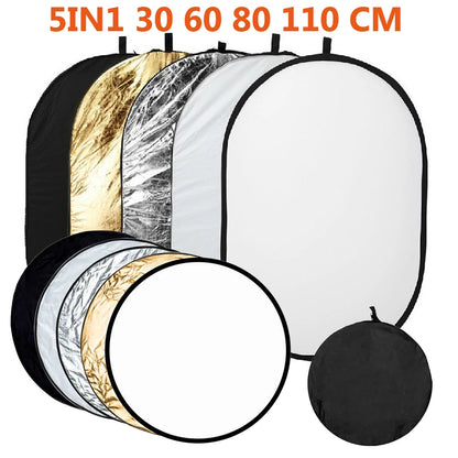 5-in-1 Reflektor – Rund, für Fotografie, Lichtdiffusor, handlich und tragbar, ideal für Foto-Studios.