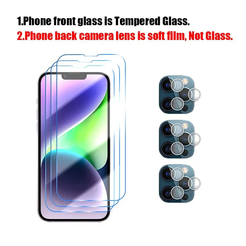 6-in-1 Schutzglas für iPhone – Gehärtetes Glas für Kamera und Bildschirm, passend für iPhone 14 Pro Max, 13 Pro Max, XR, XS, X, 11, 12 Pro, 6, 7, 8 Plus und SE.