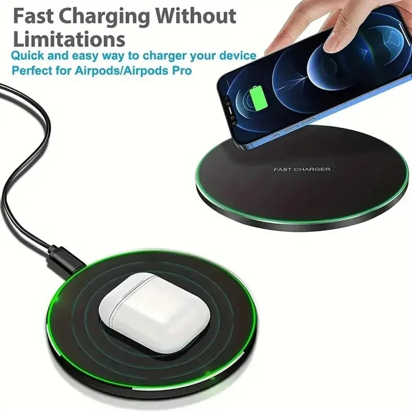 Wireless Charger 30W  – Schnelles Induktionsladegerät für iPhone 15, 14, 13, 12 Pro Max, Samsung S23/S22, Xiaomi und Huawei.